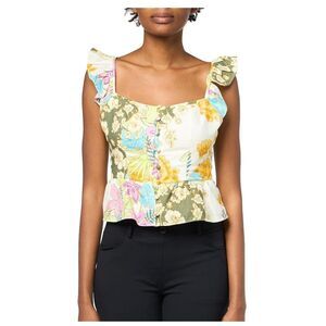 Guess Womens L Gold Coast Floral Print Carine Peplum Top NWT I34